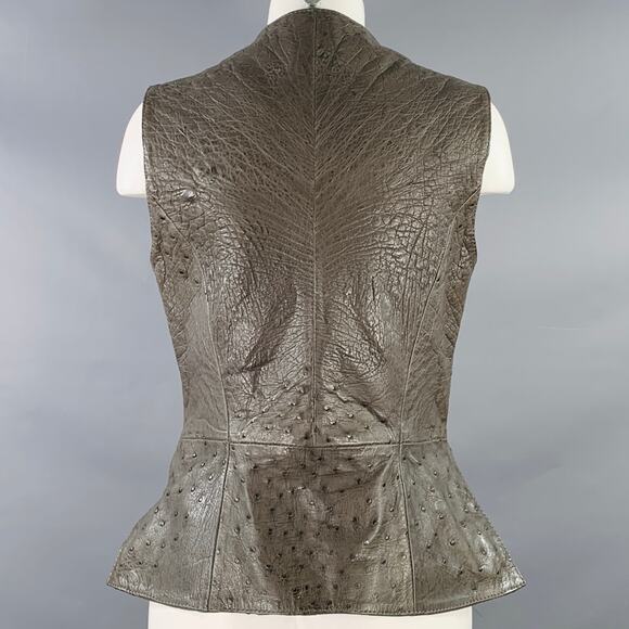 NAKARA Size M Grey Ostrich Leather Zip Up Vest - Picture 4 of 6